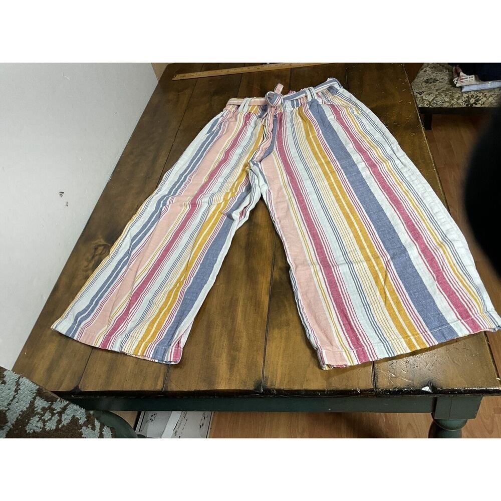 A.N.A Wide Leg Striped Women’s Pants Size M Paperbag Waist Linen Blend Boho